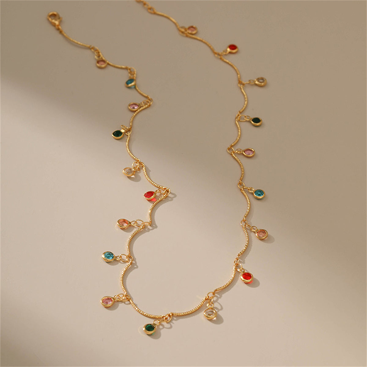 Rainbow Crystal and 18K Gold-Plated Tassel Necklace, gold pendant necklace for women, botanical inspired, lifestyle look