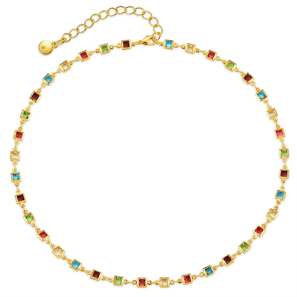 Cubic Zirconia and 18K Gold-Plated Multicolor Cube Necklace, gold pendant necklace for women, everyday style, front view