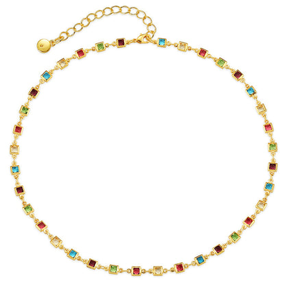 Cubic Zirconia and 18K Gold-Plated Multicolor Cube Necklace, gold pendant necklace for women, everyday style, front view