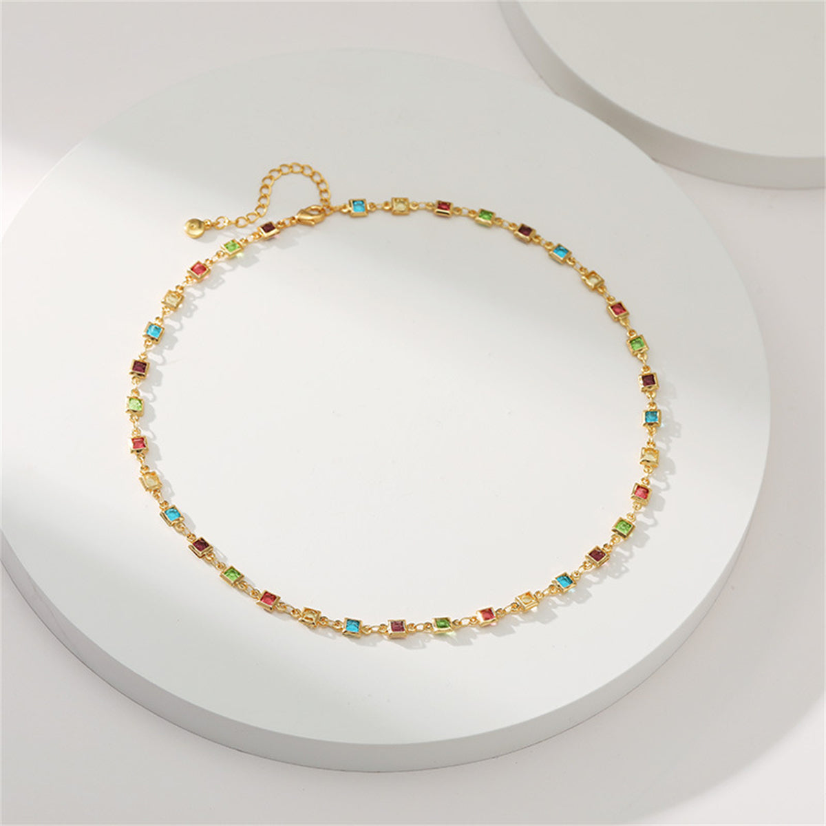 Cubic Zirconia and 18K Gold-Plated Multicolor Cube Necklace, gold pendant necklace for women, everyday style, detail close-up