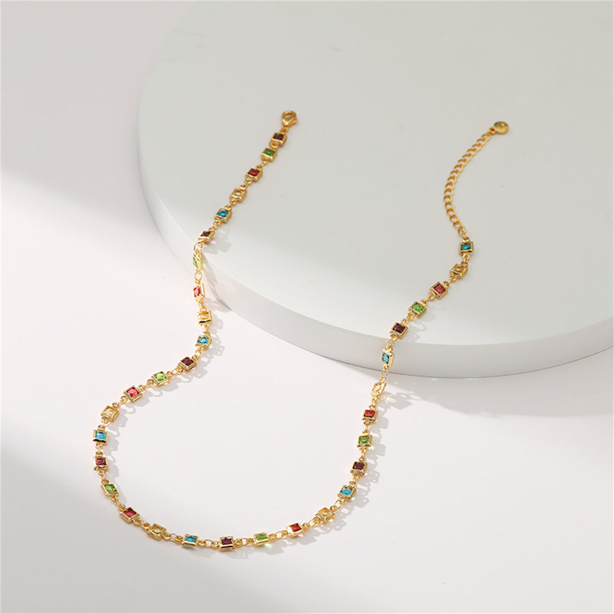 Cubic Zirconia and 18K Gold-Plated Multicolor Cube Necklace, gold pendant necklace for women, everyday style, lifestyle look