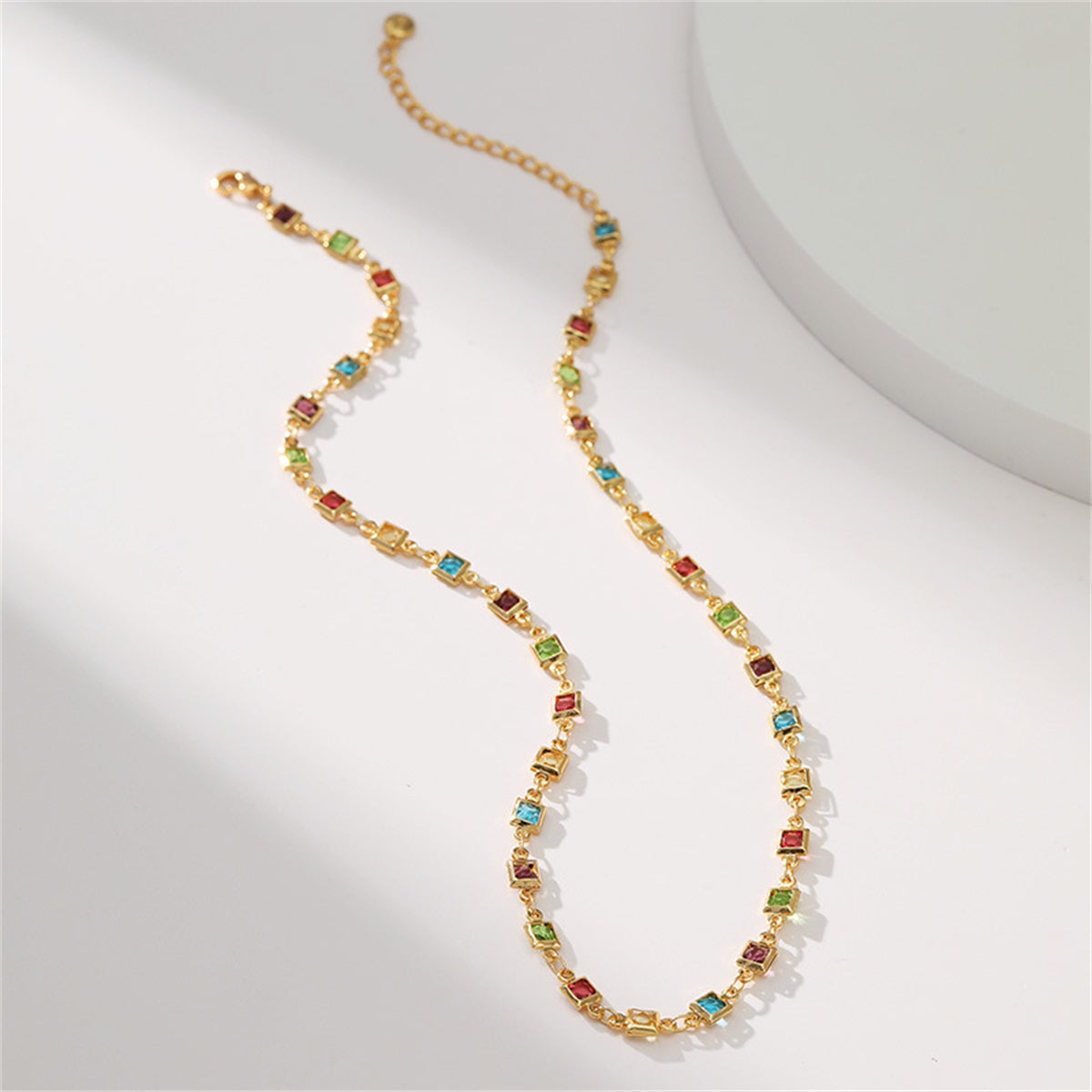 Cubic Zirconia & 18K Gold-Plated Multicolor Cube Necklace