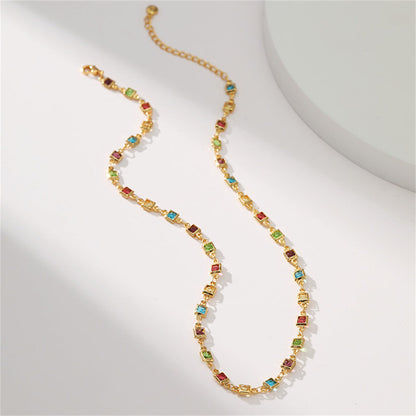 Cubic Zirconia and 18K Gold-Plated Multicolor Cube Necklace, gold pendant necklace for women, everyday style, styled look