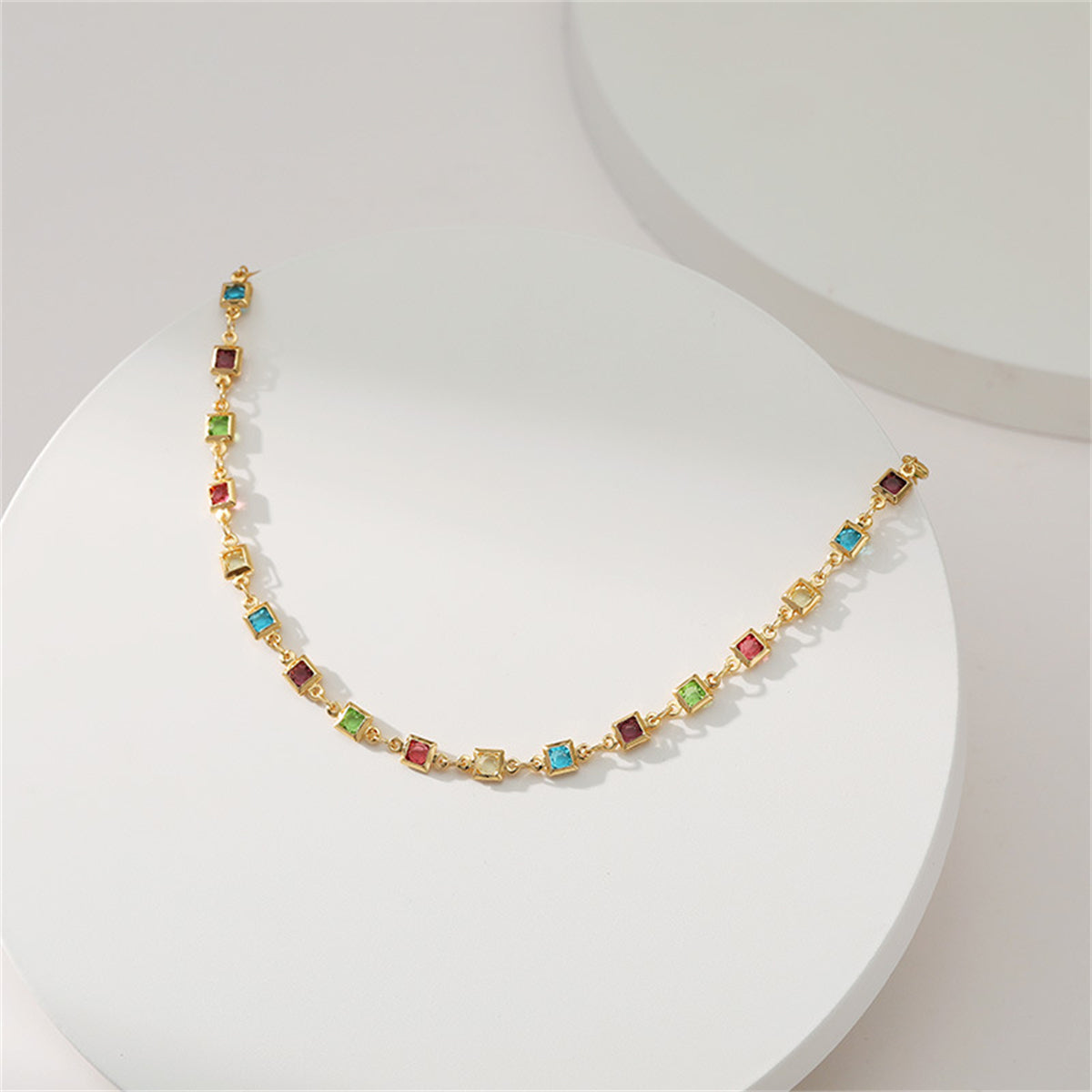 Cubic Zirconia and 18K Gold-Plated Multicolor Cube Necklace, gold pendant necklace for women, everyday style, side view