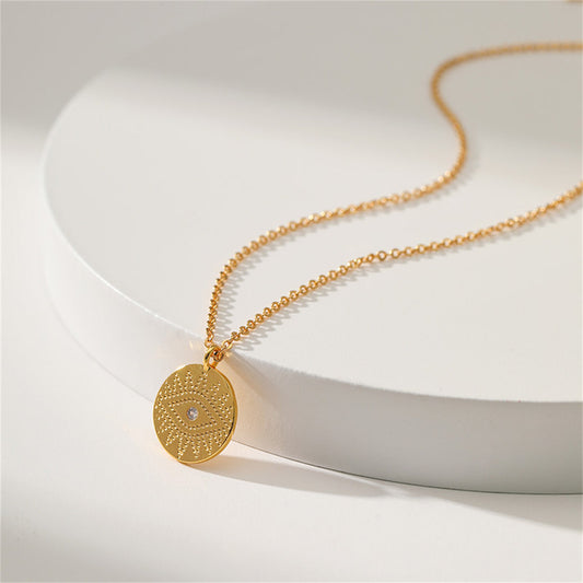 Cubic Zirconia and 18K Gold-Plated Evil Eye Pendant Necklace, gold pendant necklace for women, front view