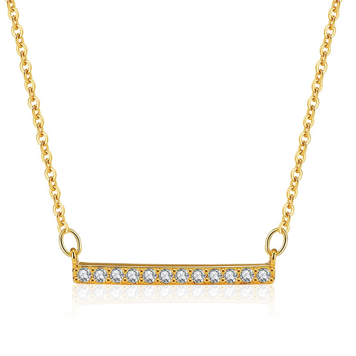 Cubic Zirconia and 18K Gold-Plated Bar Pendant Necklace, gold pendant necklace for women, botanical inspired, front view