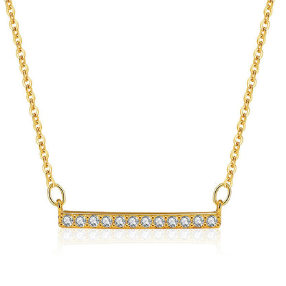 Cubic Zirconia and 18K Gold-Plated Bar Pendant Necklace, gold pendant necklace for women, botanical inspired, front view