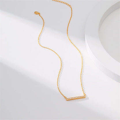 Cubic Zirconia and 18K Gold-Plated Bar Pendant Necklace, gold pendant necklace for women, botanical inspired, detail close-up