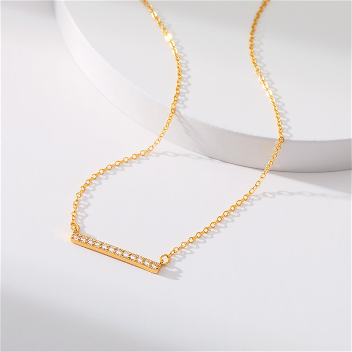 Cubic Zirconia and 18K Gold-Plated Bar Pendant Necklace, gold pendant necklace for women, botanical inspired, lifestyle look