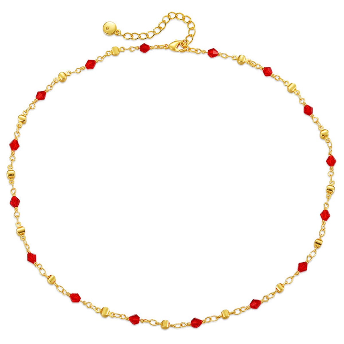 Red Acrylic and 18K Gold-Plated Station Necklace, gold pendant necklace for women, vintage-inspired design, front view