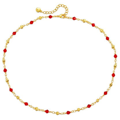 Red Acrylic and 18K Gold-Plated Station Necklace, gold pendant necklace for women, vintage-inspired design, front view