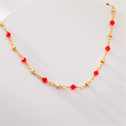 Red Acrylic and 18K Gold-Plated Station Necklace, gold pendant necklace for women, vintage-inspired design, styled look