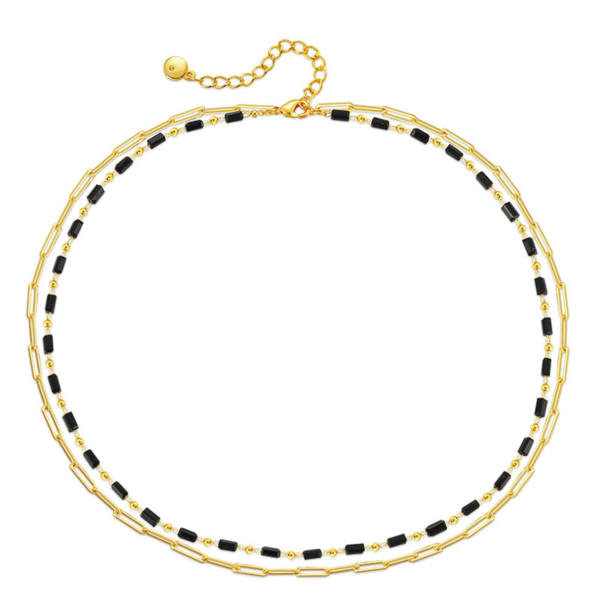 Black Acrylic and 18K Gold-Plated Layered Chain Necklace, gold pendant necklace for women, botanical inspired, side view