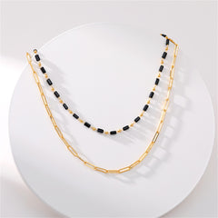 Black Acrylic & 18K Gold-Plated Layered Chain Necklace