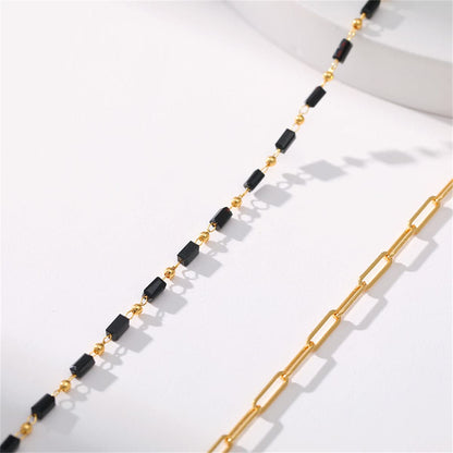 Black Acrylic and 18K Gold-Plated Layered Chain Necklace, gold pendant necklace for women, botanical inspired, styled look