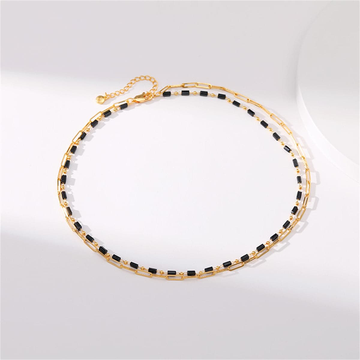 Black Acrylic and 18K Gold-Plated Layered Chain Necklace, gold pendant necklace for women, detail close-up