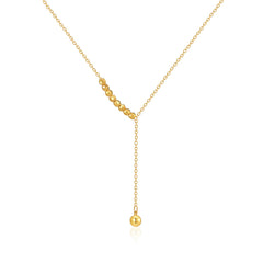 A stunning 18K gold-plated bead lariat necklace featuring a sparkling diamond pendant.