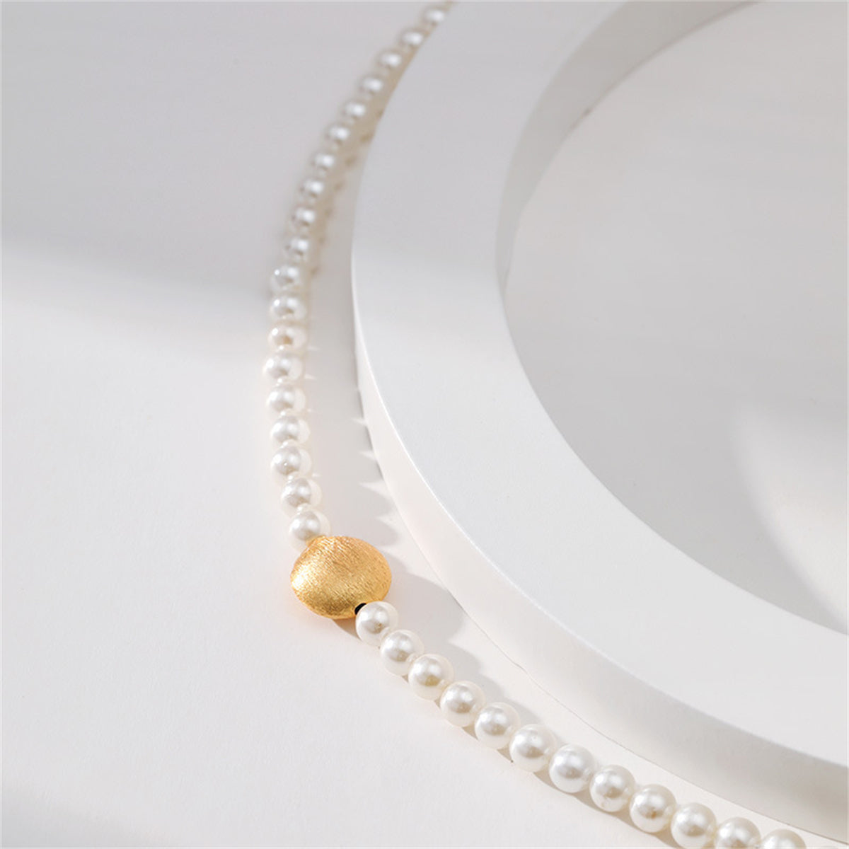Pearl and 18K Gold-Plated Frosted Round Pendant Necklace, gold pendant necklace for women, lifestyle look