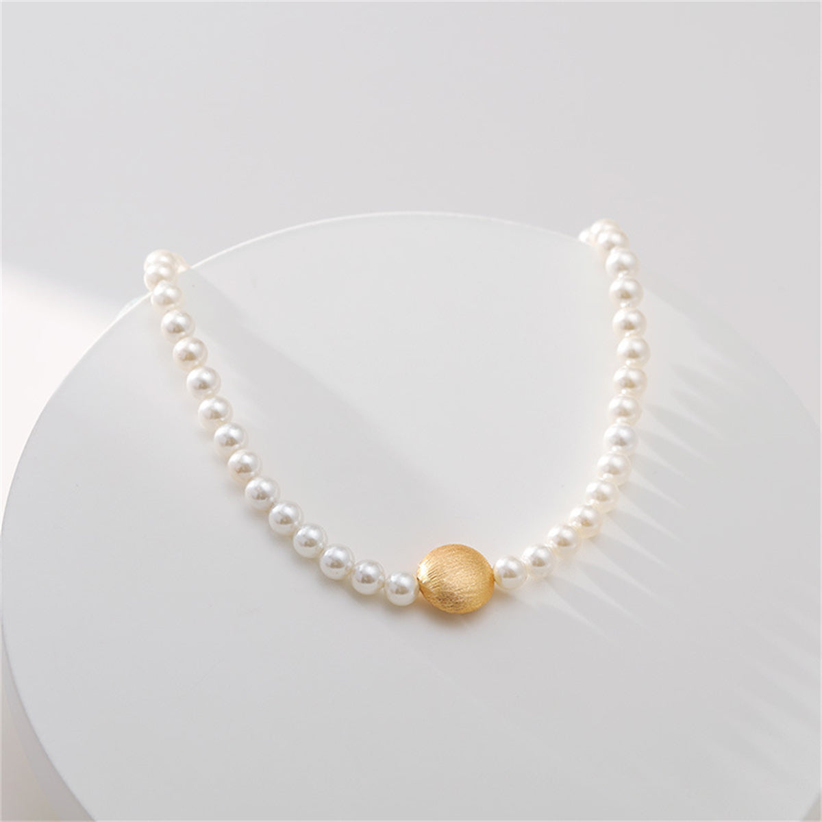 Pearl and 18K Gold-Plated Frosted Round Pendant Necklace, gold pendant necklace for women, styled look