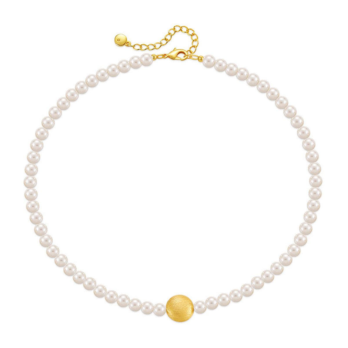 Pearl and 18K Gold-Plated Frosted Round Pendant Necklace, gold pendant necklace for women, side view