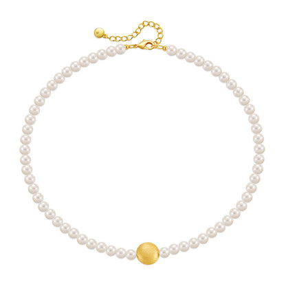 Pearl and 18K Gold-Plated Frosted Round Pendant Necklace, gold pendant necklace for women, side view