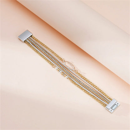 Cubic Zirconia and Polystyrene Pearl Two-Tone Strand Bracelet, bracelet for women, botanical inspired, styled look