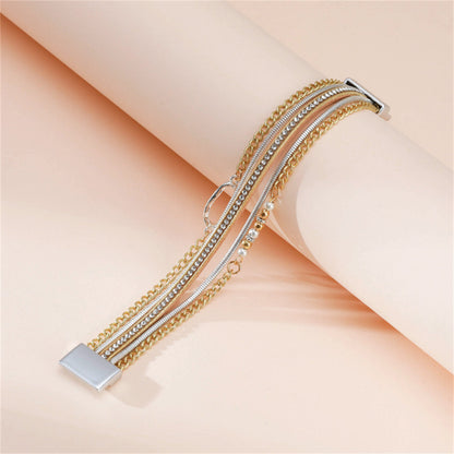 Cubic Zirconia and Polystyrene Pearl Two-Tone Strand Bracelet, bracelet for women, botanical inspired, detail close-up