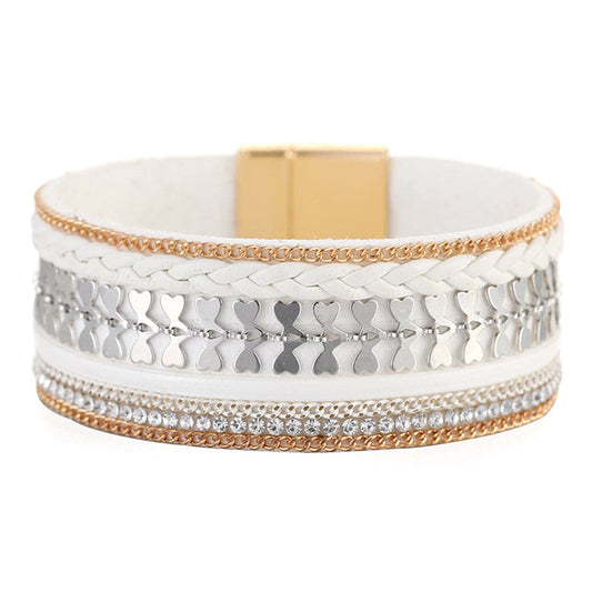 Cubic Zirconia and Polystyrene Two-Tone Curb-Chain Heart Bracelet, bracelet for women, dainty minimalist design, front view