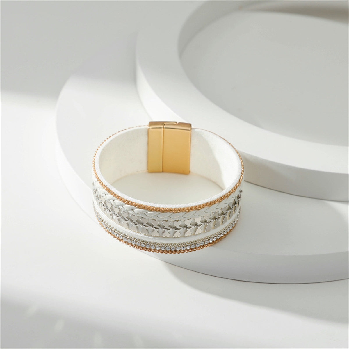 Cubic Zirconia & Polystyrene Two-Tone Curb-Chain Heart Bracelet