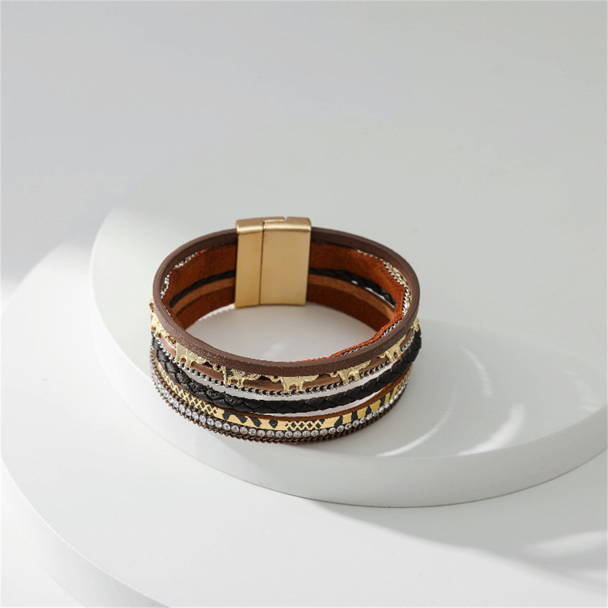Gray Polystyrene & Cubic Zirconia 18K Gold-Plated Elephant Bracelet