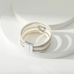 Cubic Zirconia & Polystyrene Silver-Plated Bead-Chain Circle-Charm Bangle