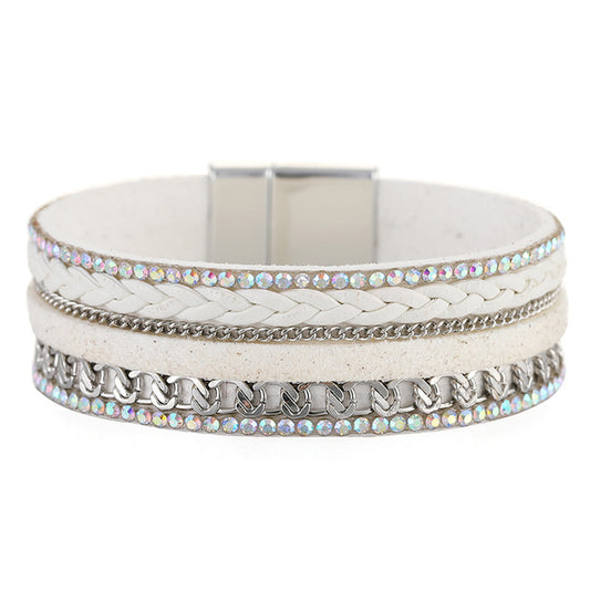 Cubic Zirconia and White Polystyrene Silver-Plated Curb-Chain Bracelet, silver bracelet for women, front view