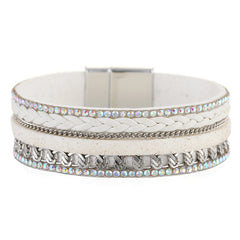 Cubic Zirconia & White Polystyrene Silver-Plated Curb-Chain Bracelet