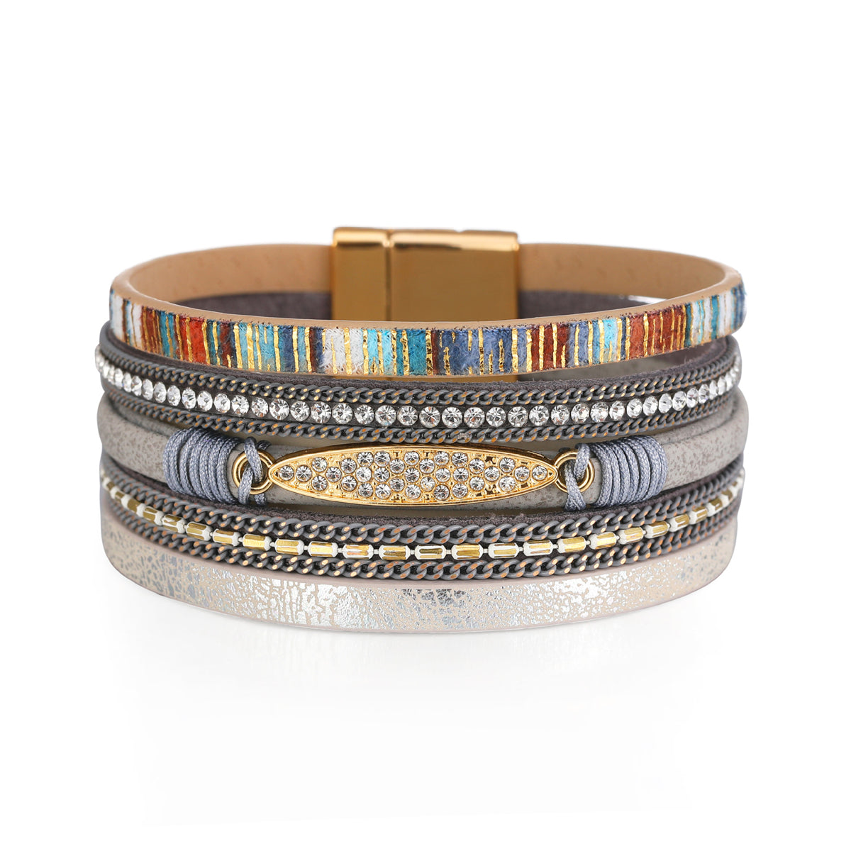 Cubic Zirconia and Polystyrene 18K Gold-Plated Abstract Stacked Bracelet, gold bracelet for women, front view