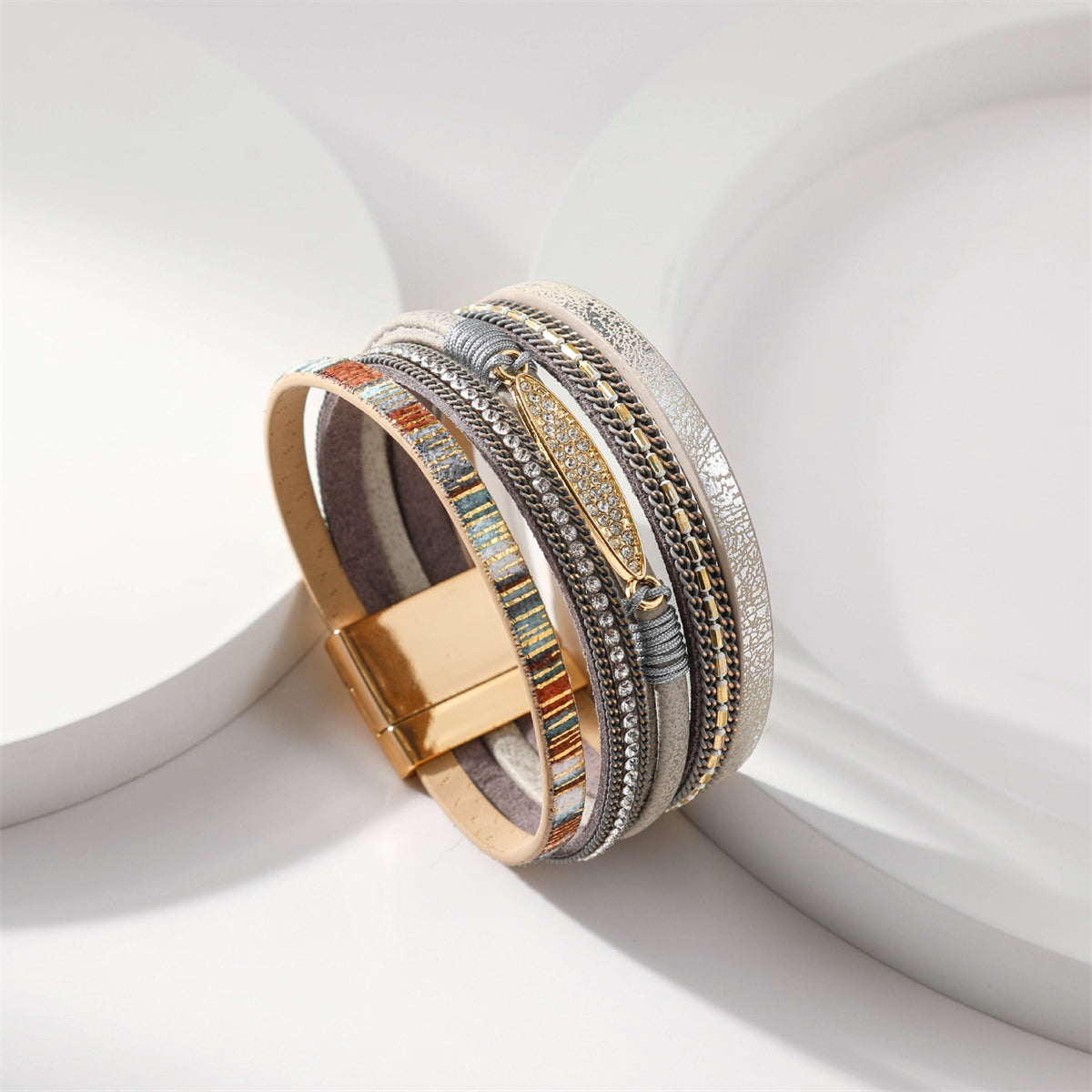 Cubic Zirconia and Polystyrene 18K Gold-Plated Abstract Stacked Bracelet, gold bracelet for women, side view