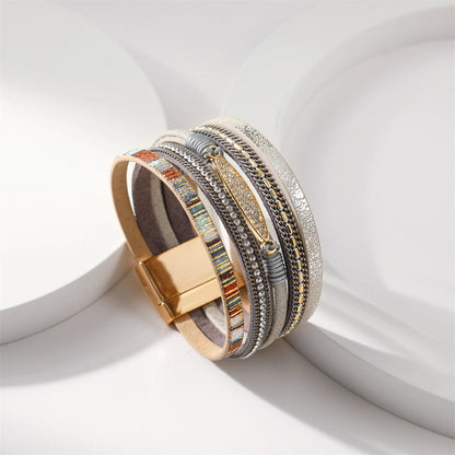 Cubic Zirconia and Polystyrene 18K Gold-Plated Abstract Stacked Bracelet, gold bracelet for women, side view