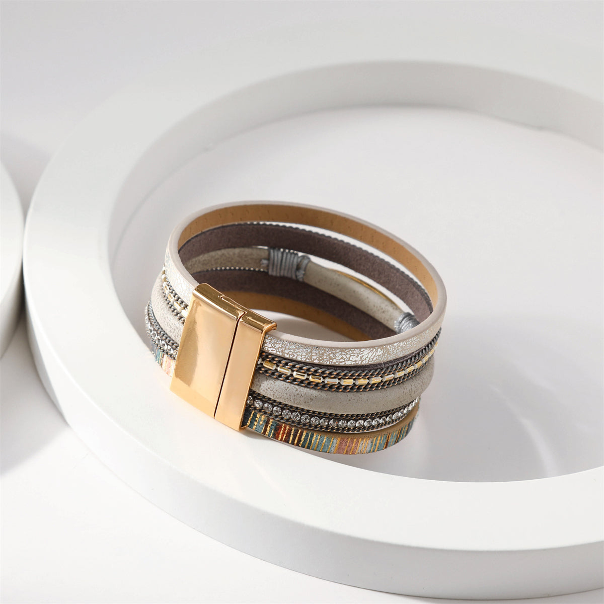 Cubic Zirconia and Polystyrene 18K Gold-Plated Abstract Stacked Bracelet, gold bracelet for women, lifestyle look