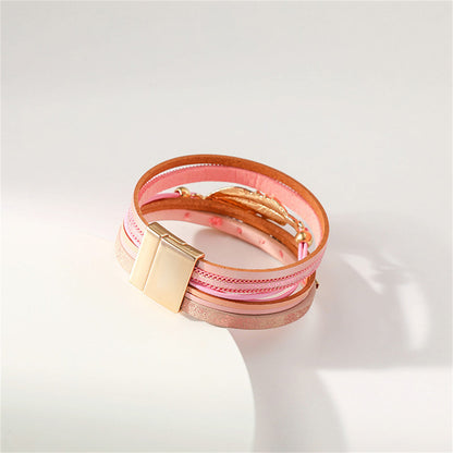 Iridescent Cubic Zirconia and Pink Feather Stacked Bracelet, bracelet for women, everyday style, lifestyle look