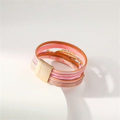 Iridescent Cubic Zirconia & Pink Feather Stacked Bracelet