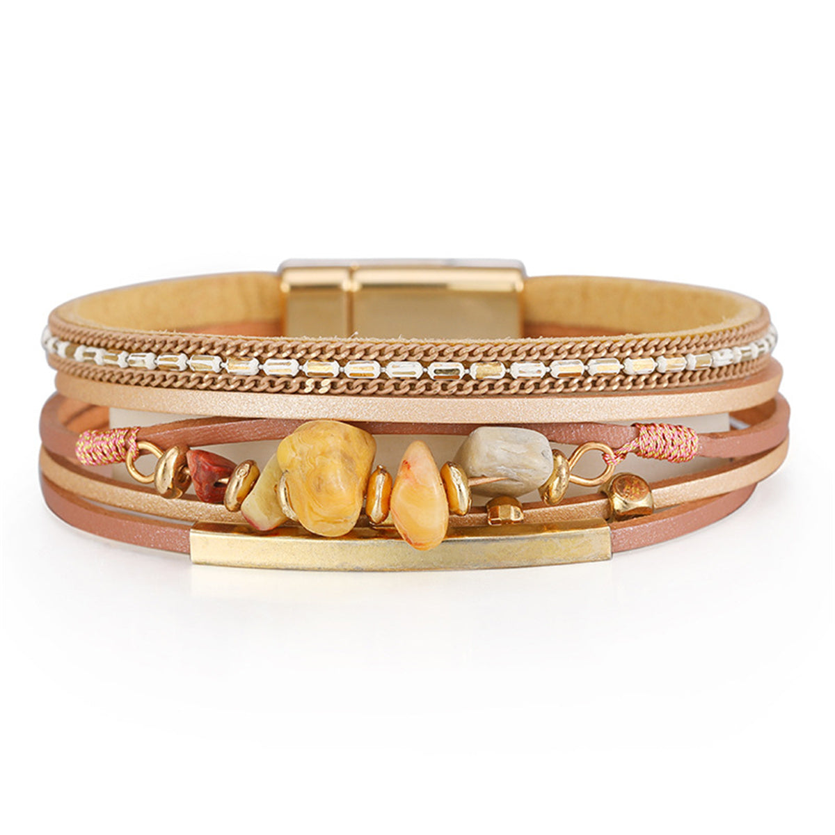 Beige Resin & 18K Gold-Plated Layered Stone Bead Bracelet