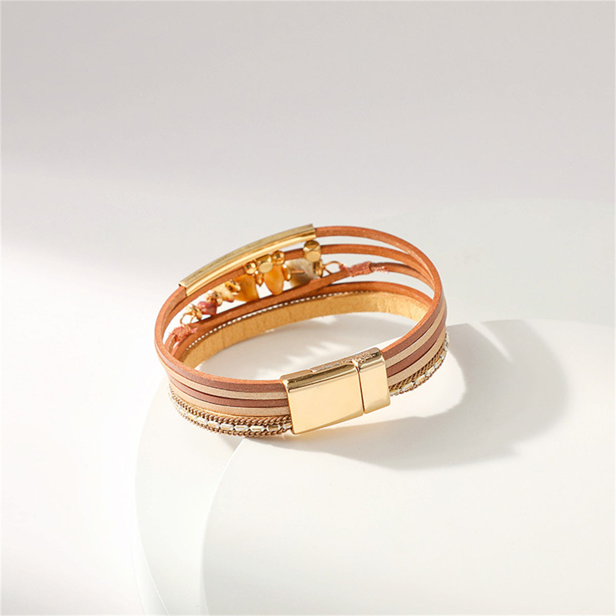 Beige Resin & 18K Gold-Plated Layered Stone Bead Bracelet