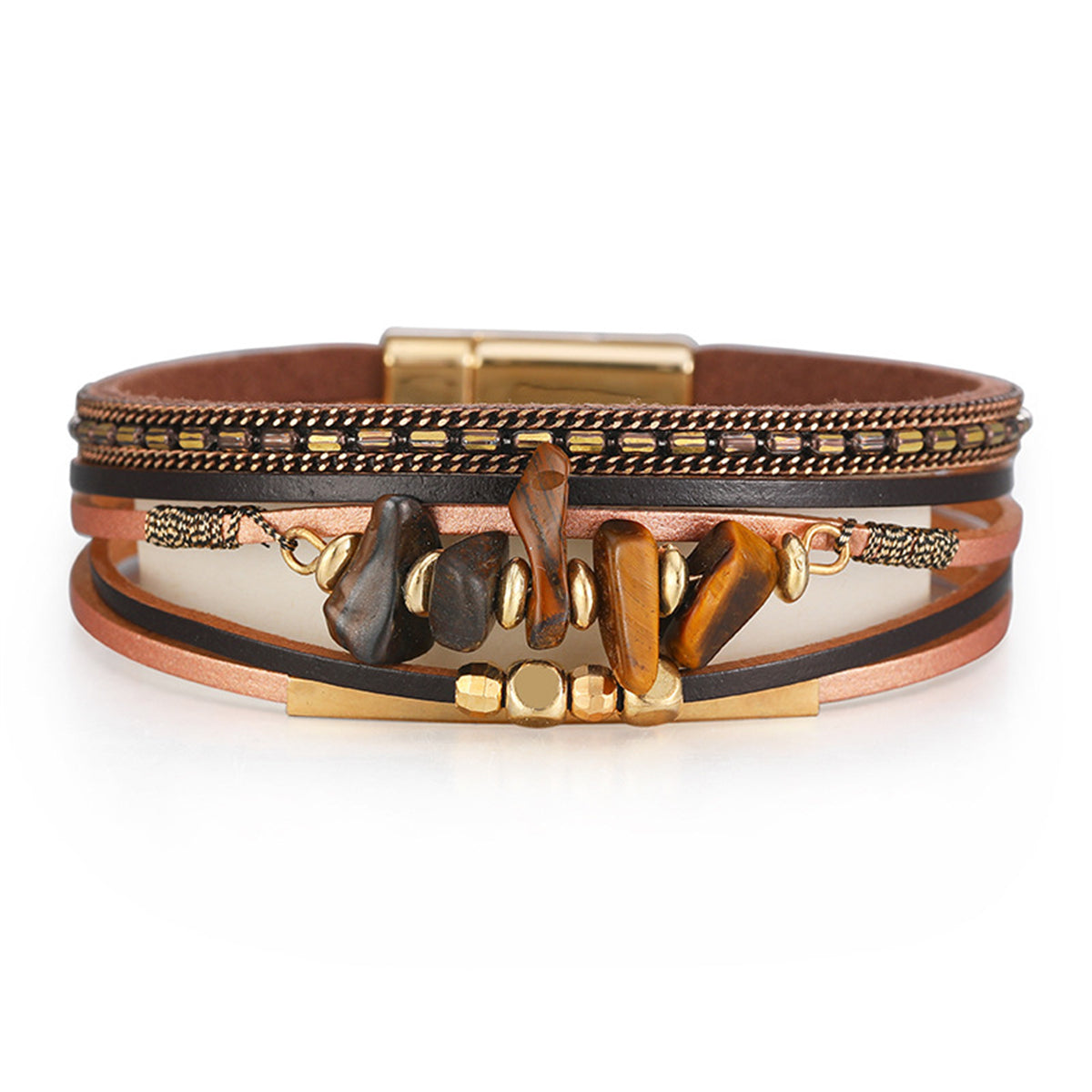 Brown Synthetic Stone Layered Bracelet, bracelet for women, botanical inspired, front view