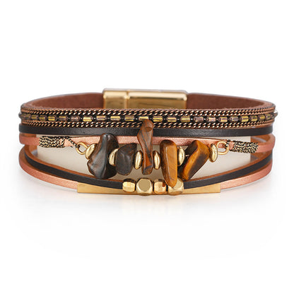 Brown Synthetic Stone Layered Bracelet, bracelet for women, botanical inspired, front view