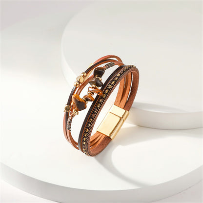 Brown Synthetic Stone Layered Bracelet, bracelet for women, botanical inspired, detail close-up