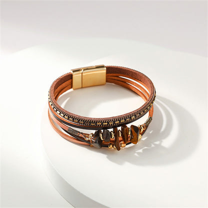 Brown Synthetic Stone Layered Bracelet, bracelet for women, botanical inspired, lifestyle look