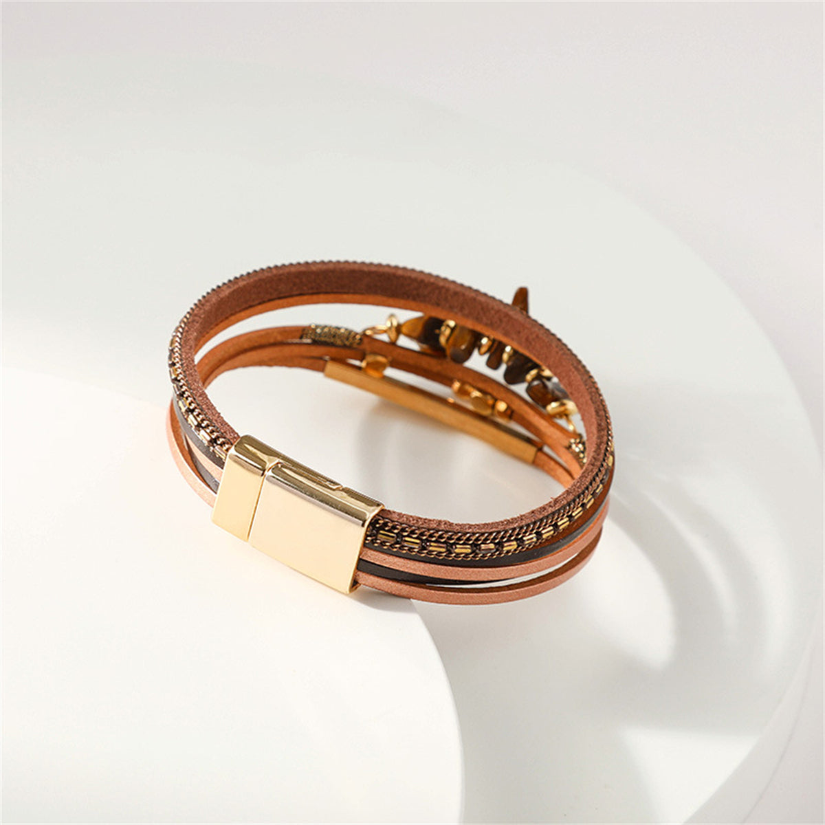Brown Synthetic Stone Layered Bracelet, bracelet for women, botanical inspired, side view