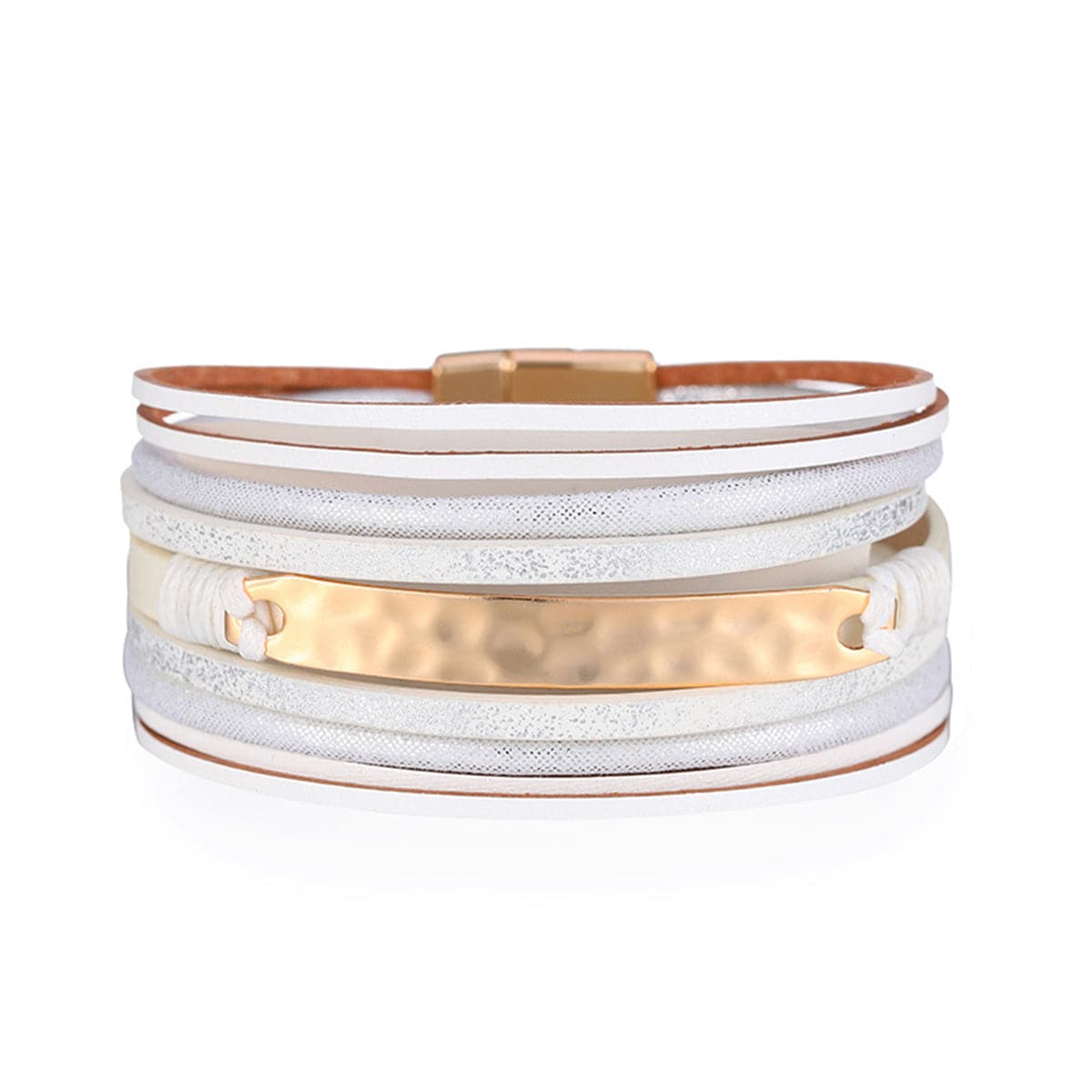 White Polystyrene & 18K Gold-Plated Curved Multi-Strand Bracelet