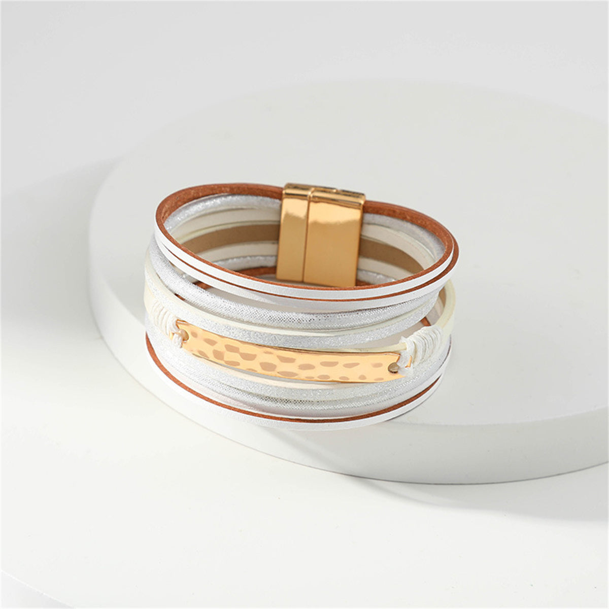 White Polystyrene & 18K Gold-Plated Curved Multi-Strand Bracelet