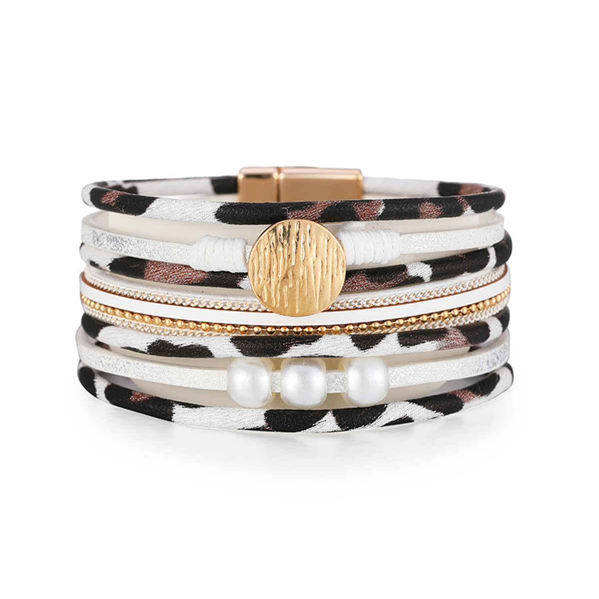 Pearl & Polystyrene 18K Gold-Plated Leopard-Print Layered Charm Bracelet