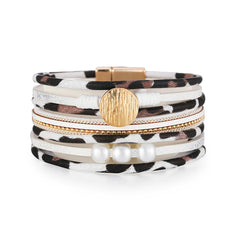 Pearl & Polystyrene 18K Gold-Plated Leopard-Print Layered Charm Bracelet